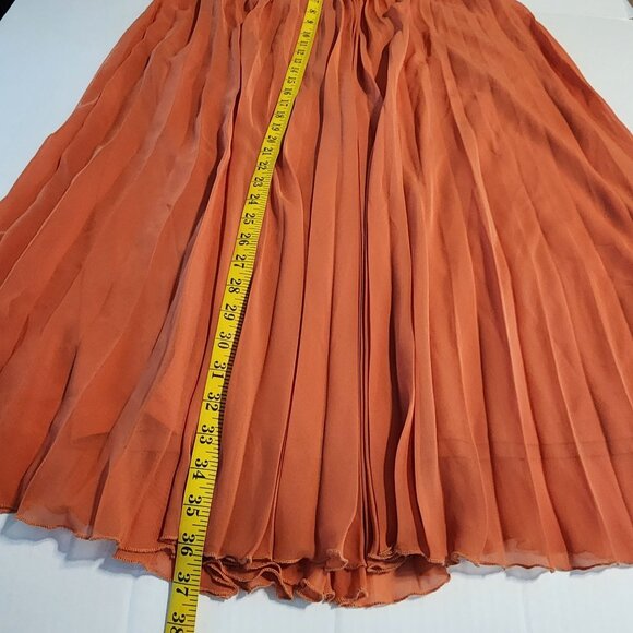 WD.NY pleated maxi skirt sz L Large women lined orange fall flowy - Picture 9 of 9